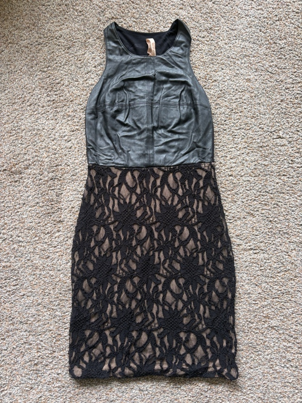 Bailey 44 Black Faux-Leather Bodice & Black Lace Midi Dress